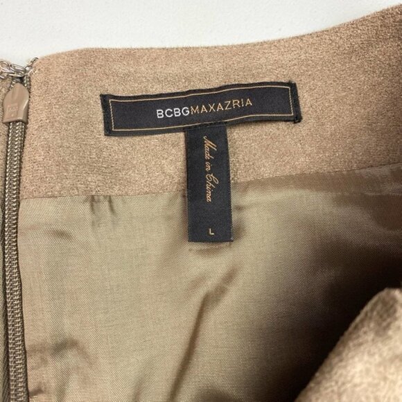 BCBGMAXAZRIA Jaylyn Faux Suede Mocha Skirt Sz Large Rear Zip Lined - Picture 4 of 5